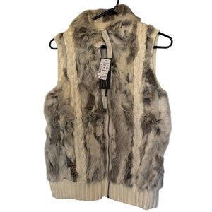 NWT Christopher & Banks Natural Rabbit Fur Vest M zip